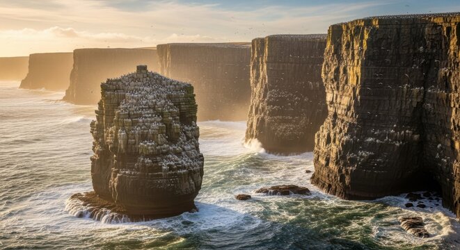 Towering Sea Stacks Along a Rugged Coastline