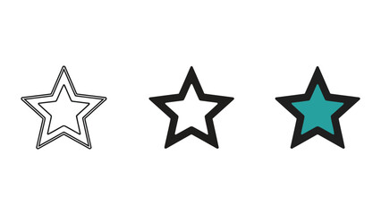 Obraz premium Three stylized stars in different outline and fill styles