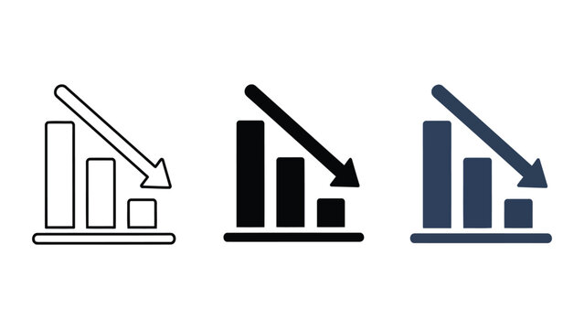 Vector illustration of a downward trending bar graph with an arrow