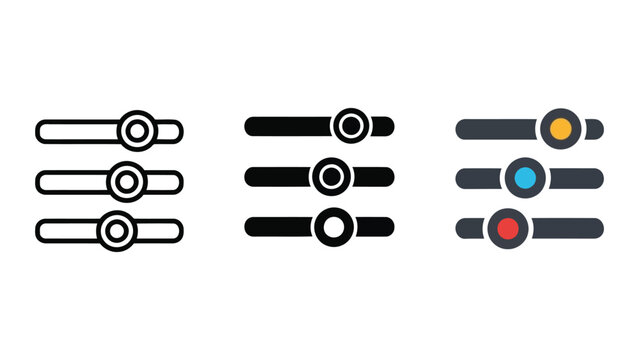 Three styles of slider control icons, vector illustration