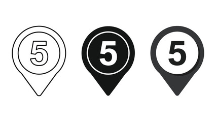 Obraz premium Location marker icon with number 5 in three styles