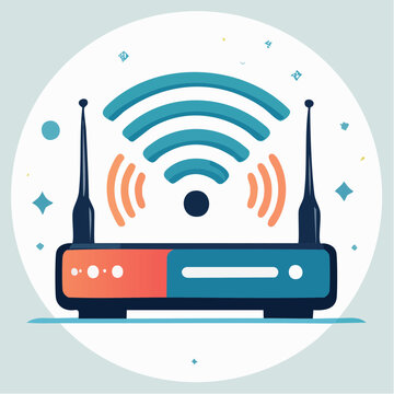 Wireless Router with Wi-Fi Signal Waves