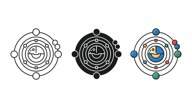 Vector illustration of a radar screen with concentric circles and targets