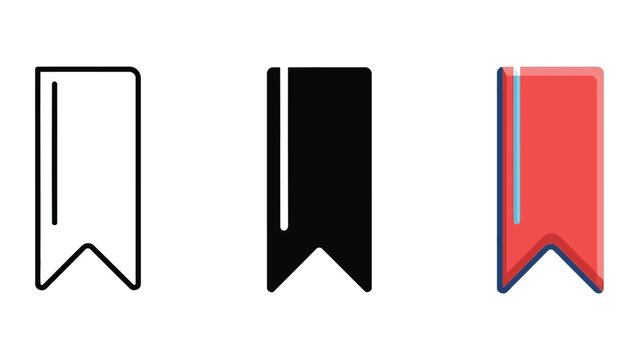 Bookmark icon set in outline solid and flat vector styles
