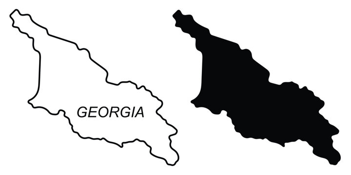 Georgia country map icon set. Professional black and outline silhouettes for geography and travel concepts.