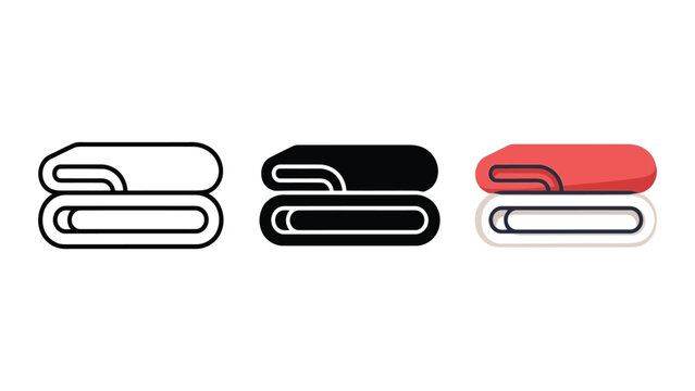Folded blankets vector illustration set in line art silhouette and flat style