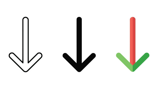 Three down arrow icons in different styles: outline, solid black, and colored