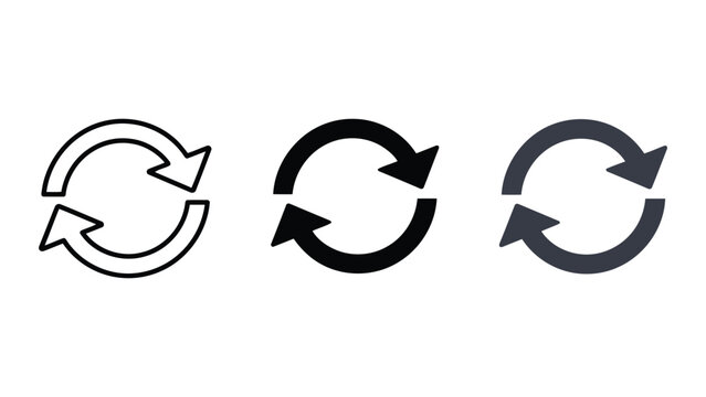 Three circular arrow icons rotating clockwise vector illustration