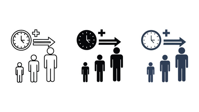 Vector illustration of growth and time progression with people icons
