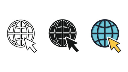 Fototapeta premium Globe and cursor icons, internet and web navigation symbols