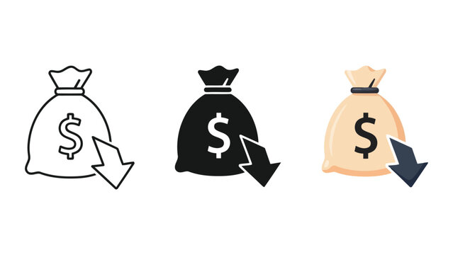 Money bag icon with downward arrow, representing financial loss or decrease