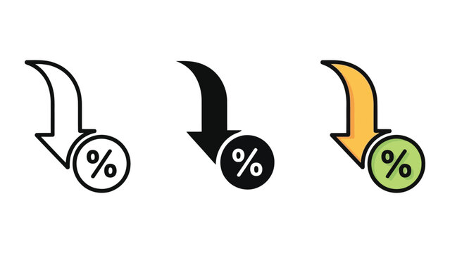 Percentage down arrow icon set, vector illustration