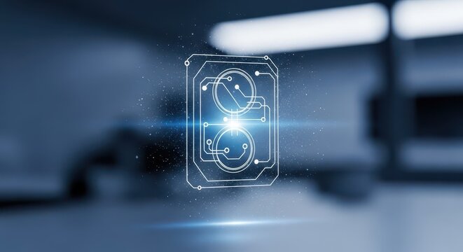 Glowing Quantum Circuit Design with Futuristic Technology Elements in a Digital Abstract Space