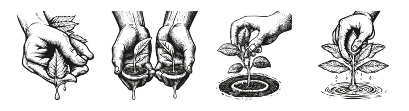 Community Hands Caring for Nature with Elements of Charity and Growth