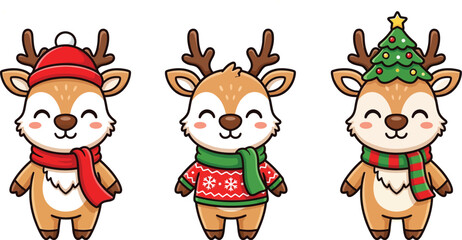  reindeer characters with festive accessories vector illustration © kamrunnahar