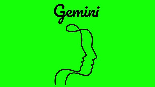 Gemini Zodiac Sign Line Art Twins Horoscope Symbol in Neon Green Background for Astrology