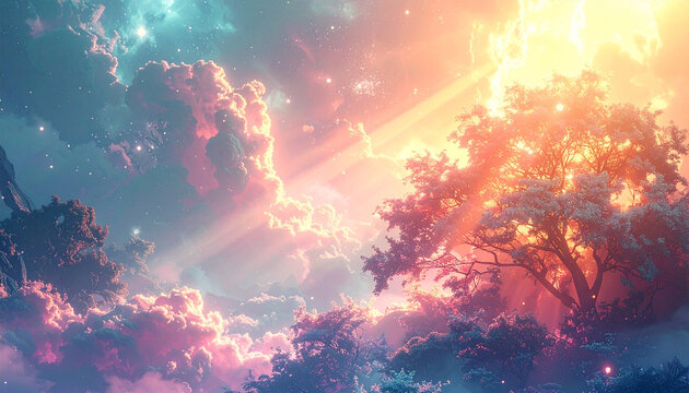 幻想的な風景と差し込む光