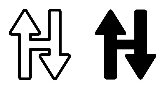 Directional Arrows Icon Set, Up and Down Navigation Symbols, Bidirectional Movement Icons, Simple Black and White Vector Graphics for Data Flow and Exchange
