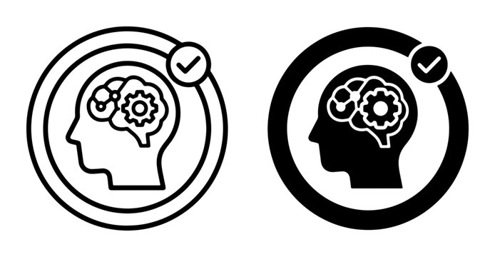Brain Cog Icons, Human Head Silhouette, Mental Process Symbols, Cognitive Function Vector Graphics, Idea Generation Concept Art