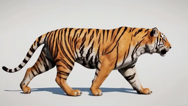 Majestic Bengal tiger walking on white background