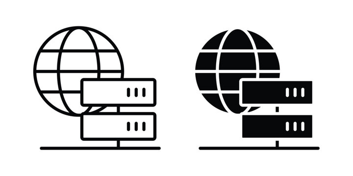 Web server icon pack in line art and flat design style