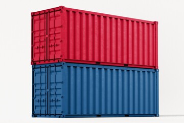Fototapeta premium Red and blue shipping container, 3D rendering cargo