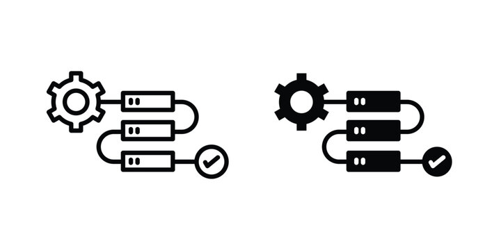 Workflow process icon pack in line art and flat design style