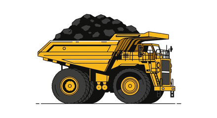 Yellow Mining Dump Truck Loaded with Coal, Industrial Haulage Vehicle Illustration © mandu