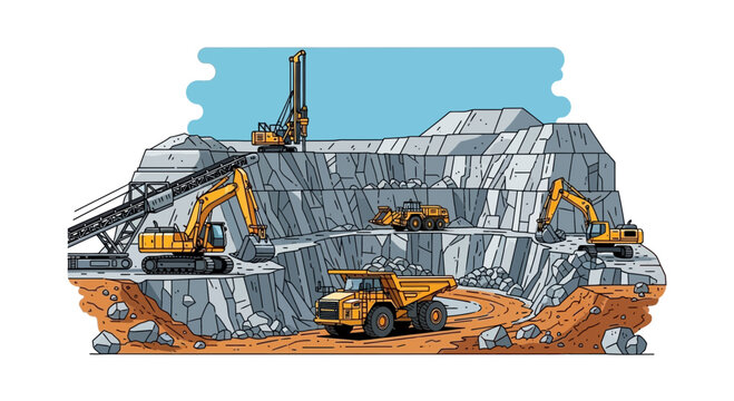 Open Pit Mining Operation with Heavy Machinery and Excavation