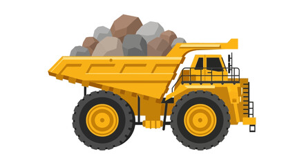 Large yellow mining dump truck carrying heavy rocks on white background © mandu