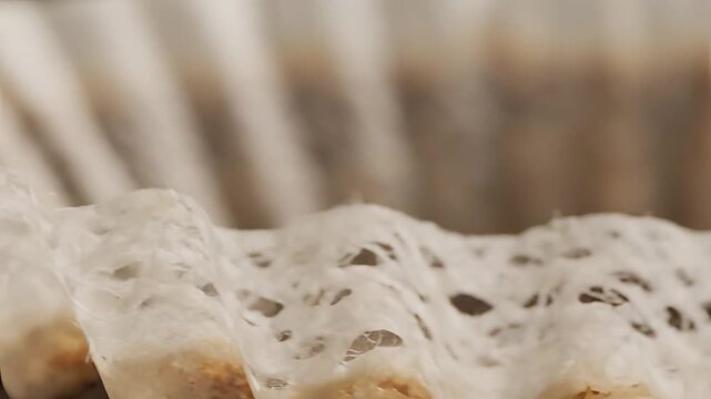 Closeup of Delicate White Lace Fabric with Blurred Background.