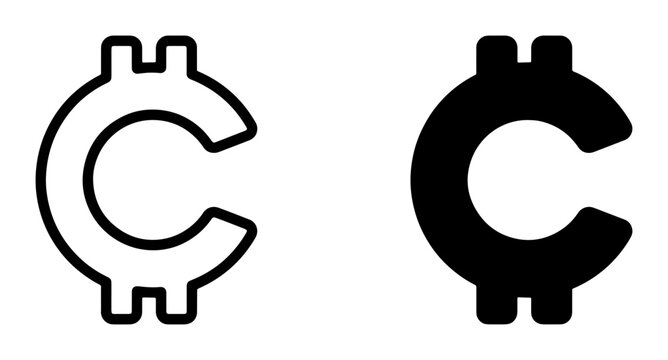 Cent Coin Symbol Icons, Currency Sign Graphics, Financial Payment Symbols, Monetary Unit Vector Set, Black and White