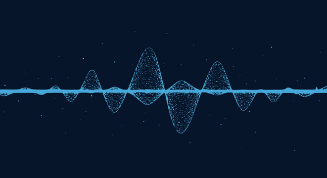 Abstract blue digital sound wave pattern on a dark background, representing audio technology and sound visualization