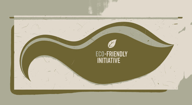 Eco-Friendly Initiative banner with subtle wavy pattern and leaf icon on a light brown background with textured paper effect