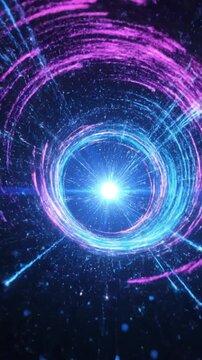 Glowing blue circular energy vortex tunnel with light center.