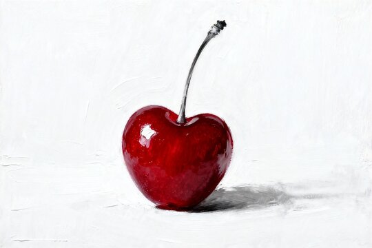 Single red cherry on white background