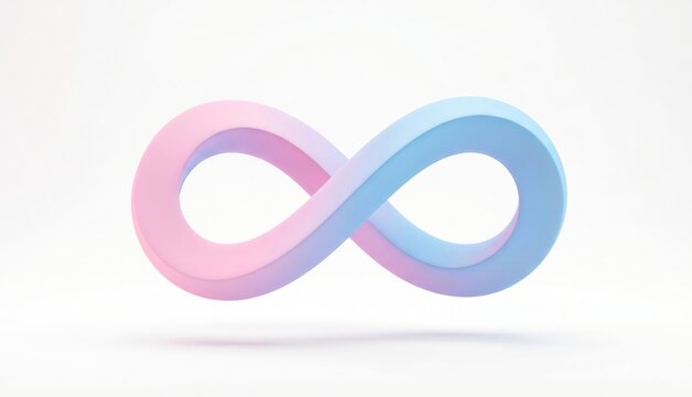 Abstract 3D infinity loop shape with pastel neon pink and sky blue gradient misso design