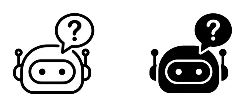 Robot Icons, Question Mark Speech Bubble, AI Chatbot Support, Digital Assistant Help, Technology Assistance, Two Styles