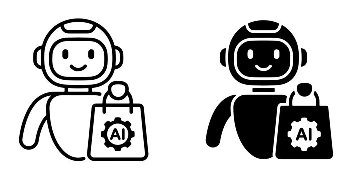 AI Robot Delivery Icons, Futuristic Automation Service, Intelligent Logistics Bots, Modern Technology Vector Set