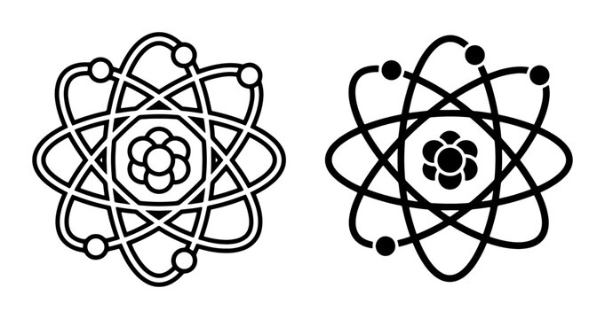 Atomic Structure Icons, Scientific Research Symbols, Nuclear Energy Graphics, Chemistry Education Elements, Vector Science Diagrams