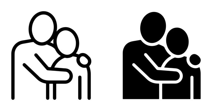 Embrace Icon Set, Generational Support Symbols, Family Care Vector Graphics, Love and Connection Icons