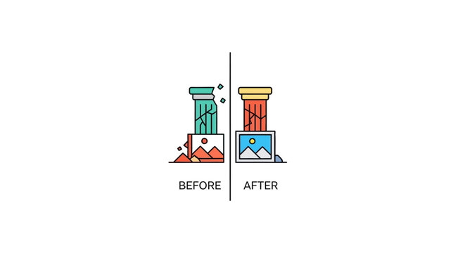 Illustration depicting digital transformation showing an old structure converted into a new one
