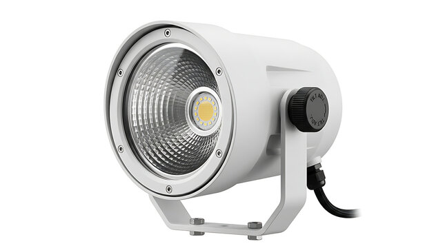 White studio spotlight with black knob isolated on transparent background