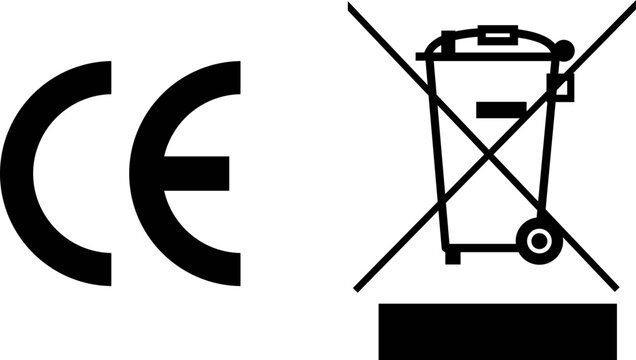 CE Certification Mark and WEEE Crossed Bin Electronic Waste Symbol Icon Vector