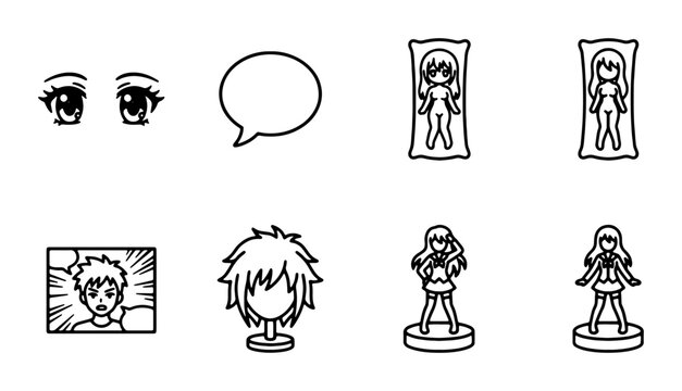Anime Manga Character Creation Elements, Eyes, Hair, Figures, Speech Bubble, Comic Panel