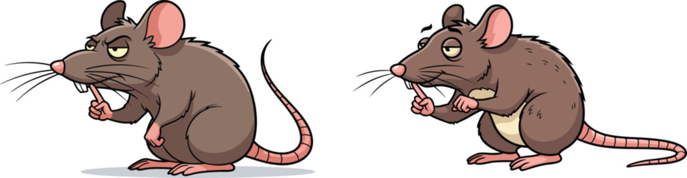 Set of cartoon rats, one looking suspicious and the other looking bored