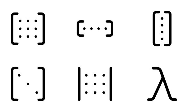 Mathematical Matrix Notation Icons, Linear Algebra Symbols, Scientific Data Representation