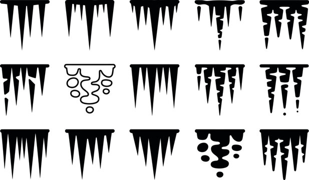 Collection of diverse icicle icons in various shapes and styles on a white background