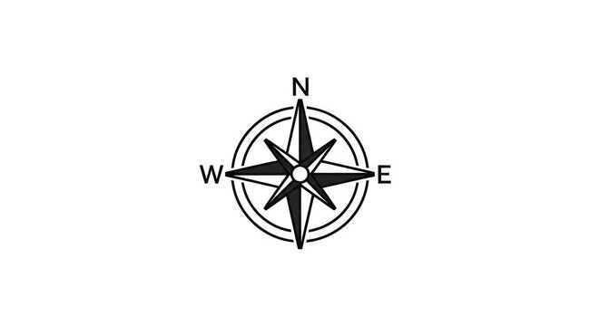 Classic black and white navigation compass rose icon