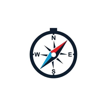 Bold black and white compass with red and blue pointer